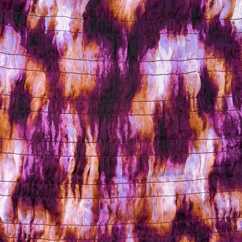 Old Navy Blouse Womens XL Purple Tie Dye Smocked Puff Sleeve Square Neck Boho‎